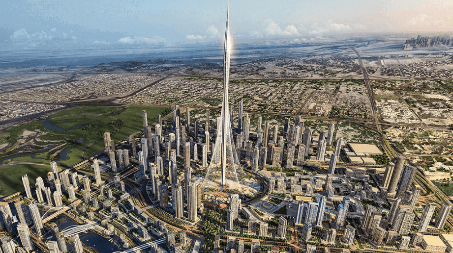 aerial view of dubai creek harbour